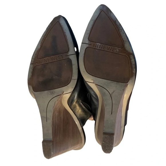 Nine West Salome Black Leather Slip On Mules Wedges Women's shoes Size 8 M - Picture 5 of 7